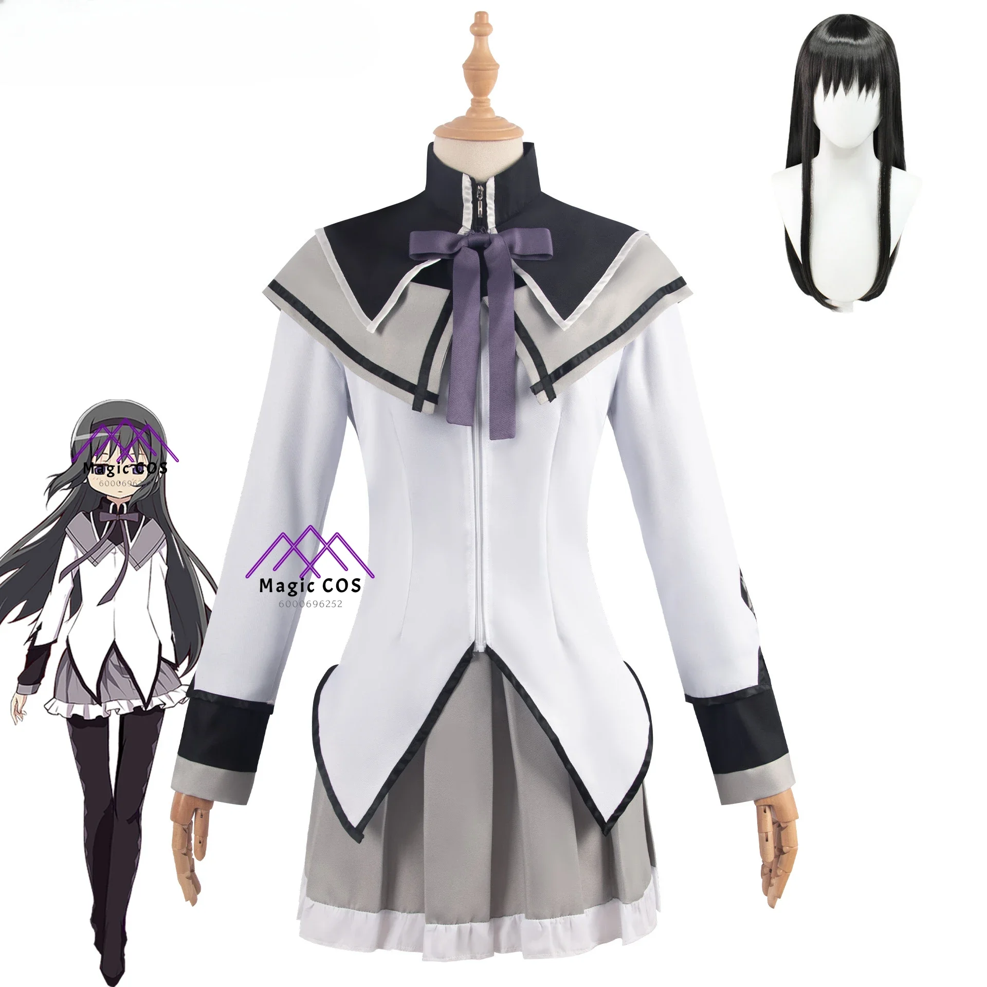 Anime Magical Girl Puella Magi Madoka Magicaa Homura Akemi Cosplay Costume Fighting Uniforms Wig for Cristina Vee Best-selling