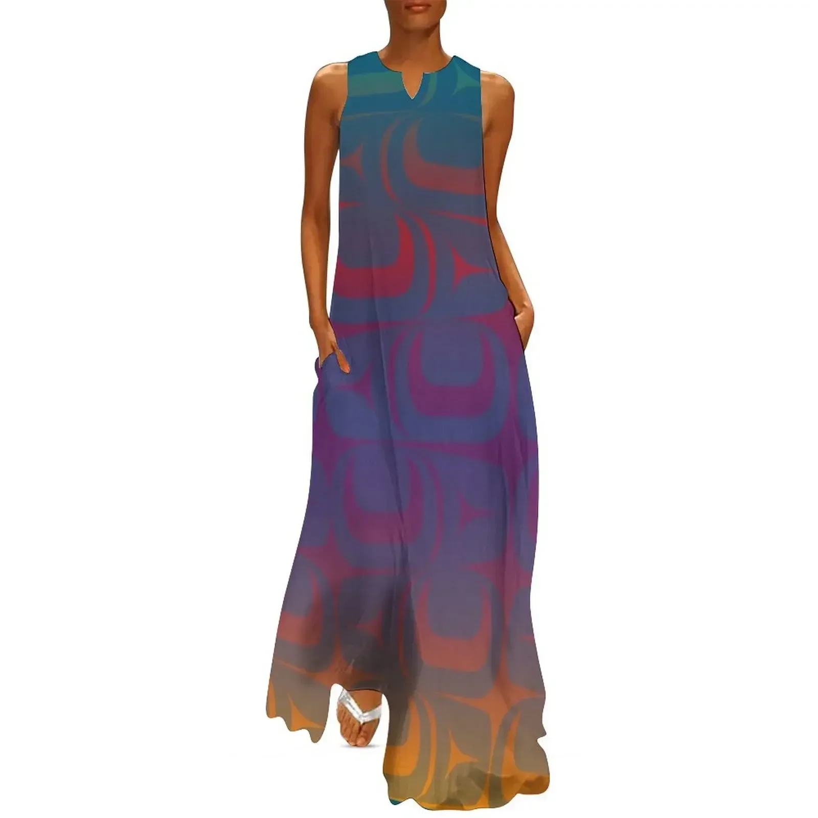 

Abstract Forms Teal-Purple-Orange Gradient Long Dress summer clothes for women party dresses woman Woman's evening dress Dress