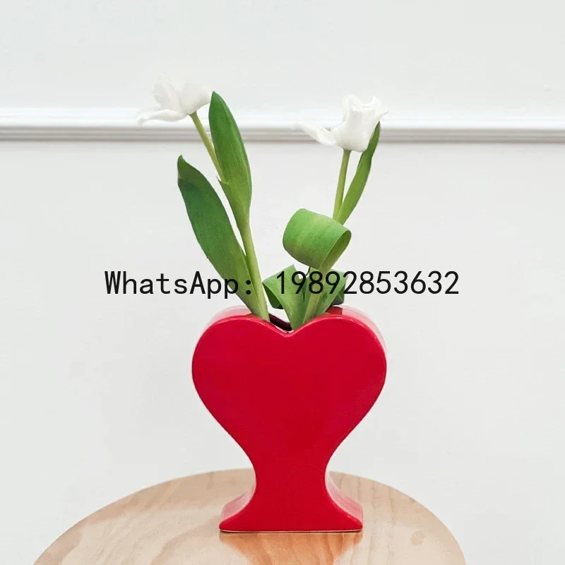 

Ceramic Vase Heart-shaped Pink Hearts Porcelain Handicraft Ornaments Flower Vase Flower Arrangement Accessories Home Decoration