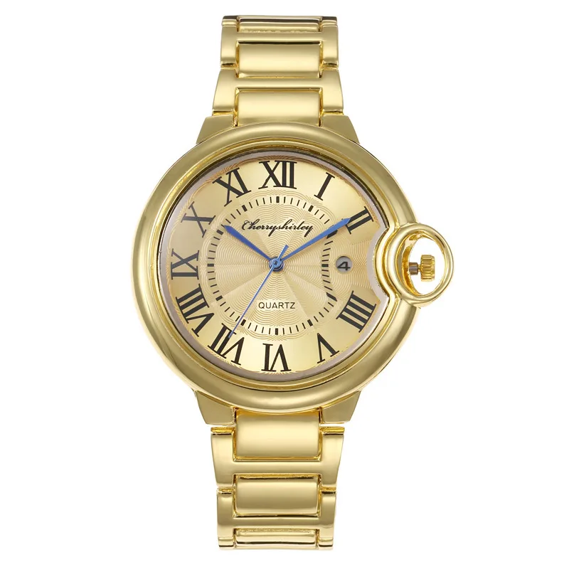 New Couple Fashion Gold Silver Quartz Pair Watch Roman Numerals Surface Push Button Hidden Clasp