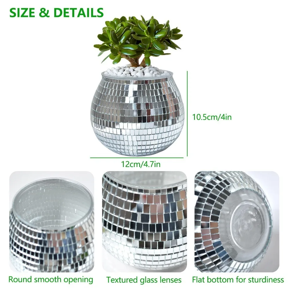 Image 7: Boule Disco Pot de fleur boule Disco Vase de fleur argent miroir verre décor Vase planteur Disco boule plante support pour la décoration de la maison