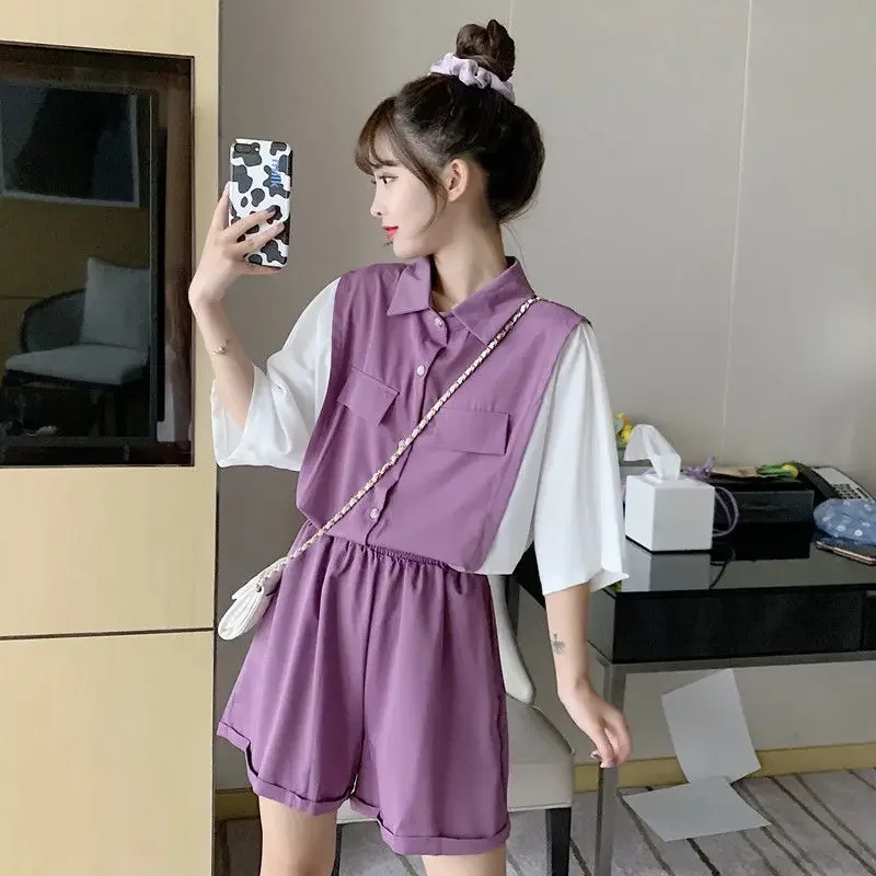 مجموعات النساء الشباب الحلو الطلاب السراويل الصيف المرقعة Femininno قمصان فضفاضة كل مباراة الكورية موضة Kawaii Y2k Ins Harajuku