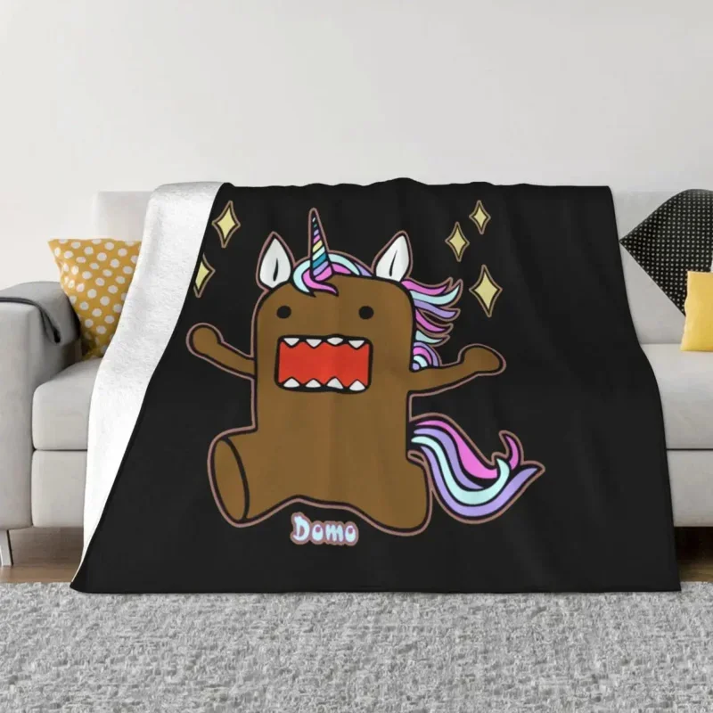 Domo Kun Unicorn Blanket Flannel Spring/Autumn Rockers Japanese Anime Multifunction Thin Throw Blanket for Home Travel Bedspread