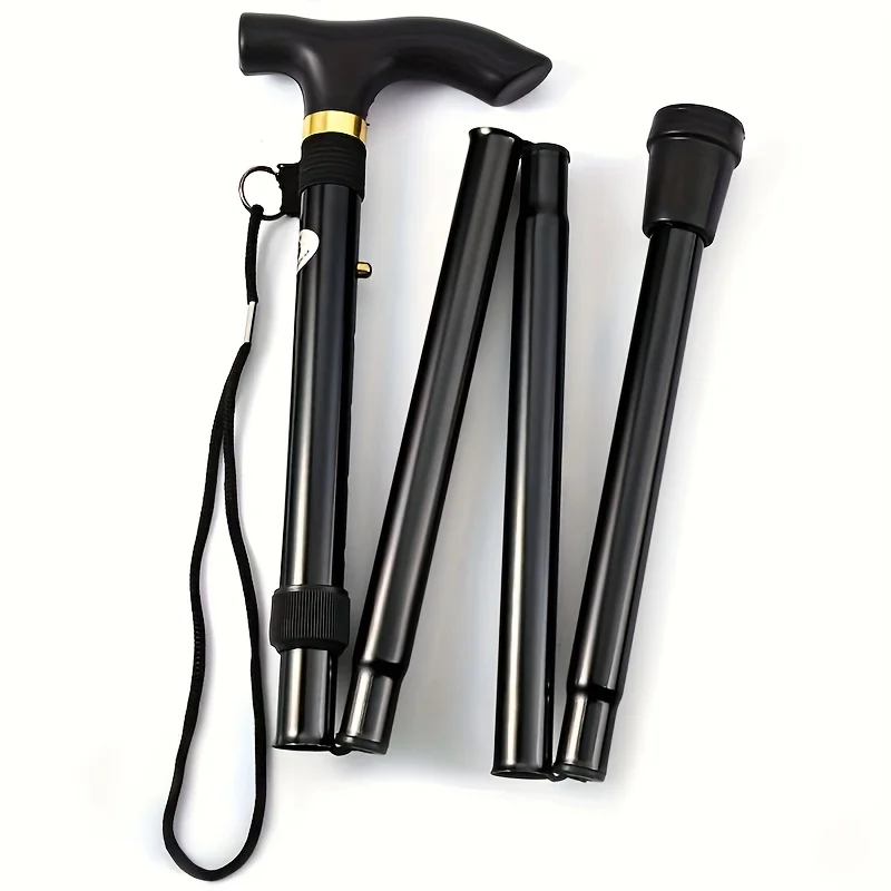 

Ultra-light Black Folding Cane - Aluminum Alloy, Rubber Grip. Perfect Support for Hiking & Travel. Portable & Durable.