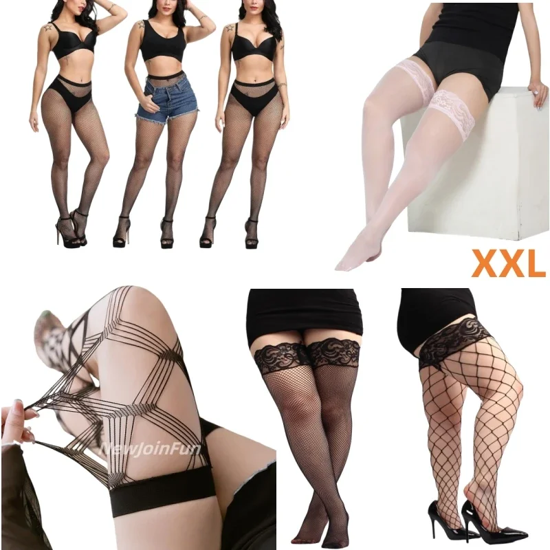 

FREEAUCE Women Plus Size Sexy Floral Lace Patchwork Over Knee Thigh High Elastic Stockings Women's Over Knee Thigh Pantyhose