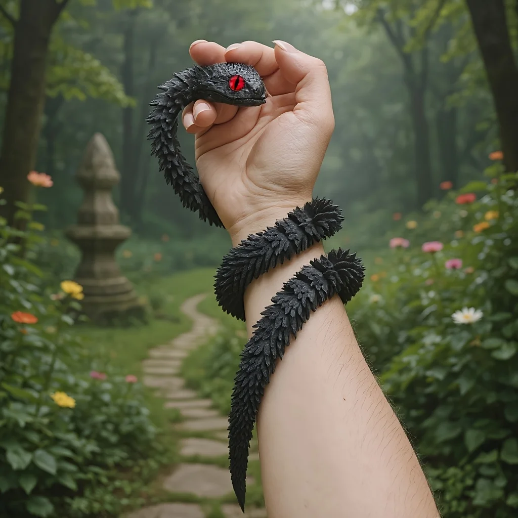 2-Piece Set of Black Snake-Shaped Ornaments, 3D Printed Snake, Trendy New Python Egg with Fully Movable Joints, Halloween Props Decoration - Birthday Gift, Dragon Decoration, Stall Decoration