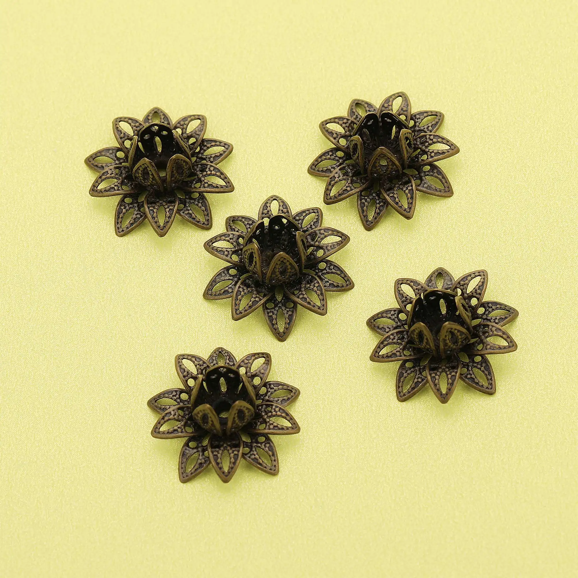 50pcs 15MM Round Filigree Brass Beads Cap,Brass Bronze Antiqued Flower Cap,DIY Beading Supplies 1561024