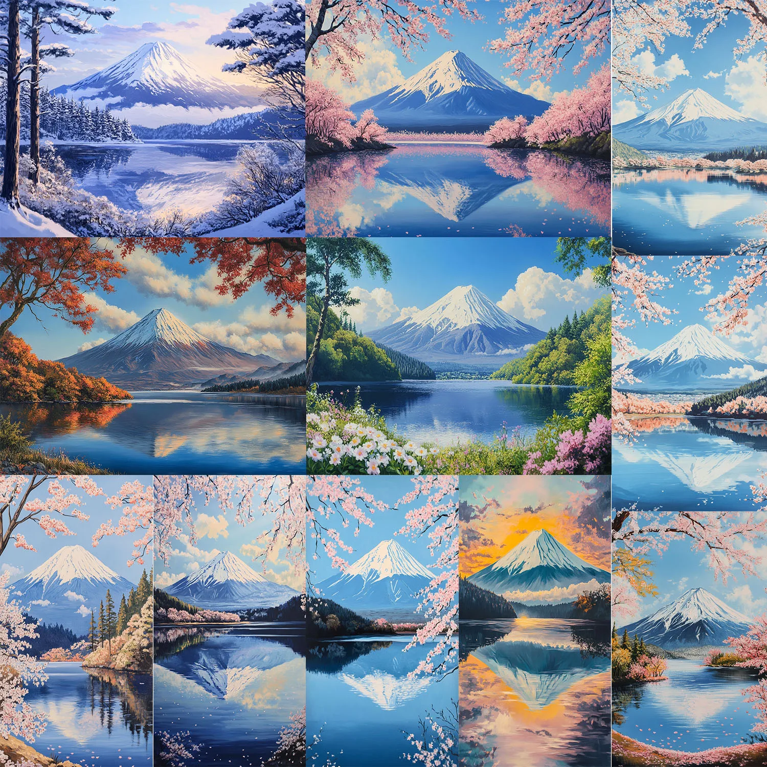 

Mountain Fuji Four Seasons Photo Poster Modern Wall Art Canvas Print Painting for Living Room Home Decor Frameless