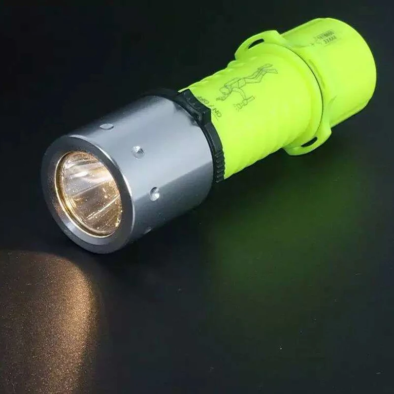 

Пластиковый фонарик для дайвинга, водонепроницаемый фонарик для безопасности подводного лодки, желтый свет 1200 люм T6, светодиодный подводный фонарик 50 метров