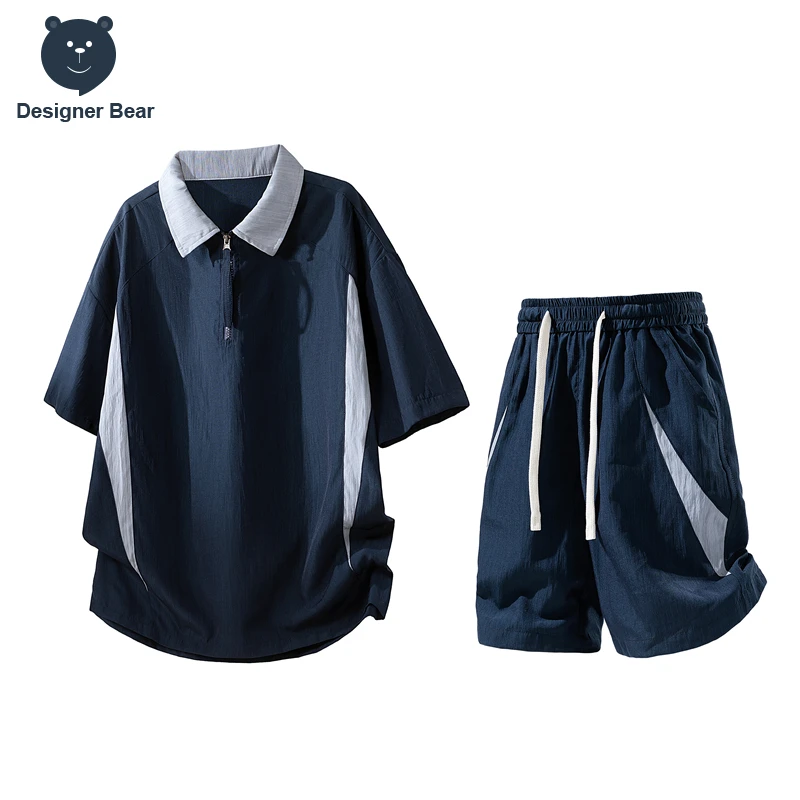 

Plus Size M-8XL Summer Thin Men's T-shirt and Shorts Set Outdoor Sports Short Sleeve Polo Shirt Shorts Baggy Joggers Sweatpants
