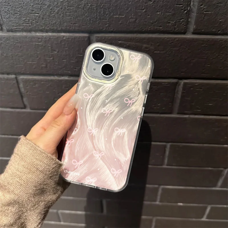 Ins Korean Gradient Pink Bowknot Phone Case For Xiaomi Redmi Note 13 12 12S 11 11S 10 Pro Plus 4G 5G Redmi 12 13 13C Hard Cover