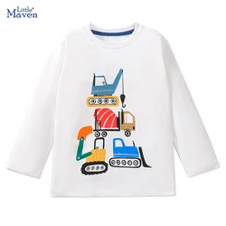 Little maven Children's Clothing Spring Autumn Cotton Tops Cartoon Excavators Long Sleeves Boys T-shirts Car Print Kids Clothes