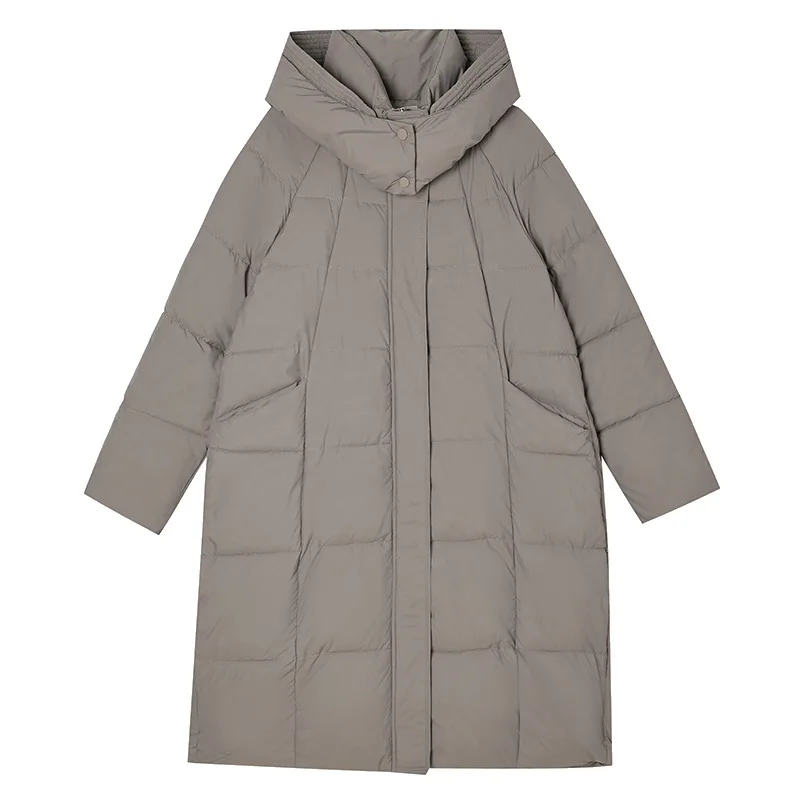 Long Parkas Coats Women Hooded Overcoat Solid Pocket Zipper Long Sleeve Loose Fit Thick Office Lady Casual 2025 Autumn Winter