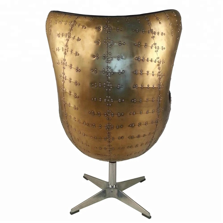 Brass Vintage Real Cowhide Leather Aviation Egg Type Chair Retro Swivel Lounge Aviator Chair