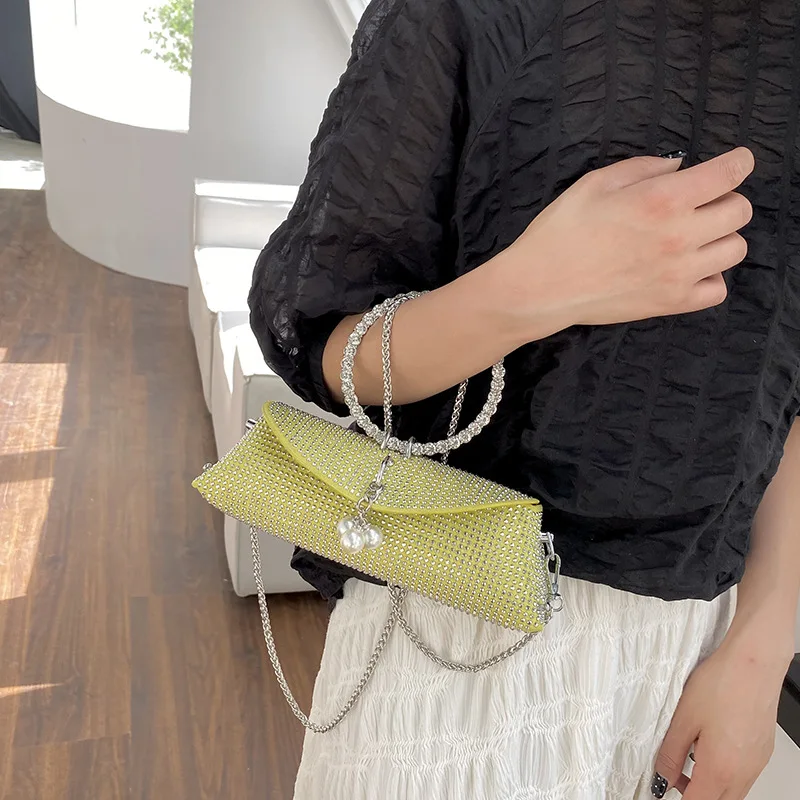 Women's Bag 2024 Summer New Chain Bag Fashionable Western Style Hot Diamond Pearl Shoulder Bag Trendy Crossbody Banquet Bags