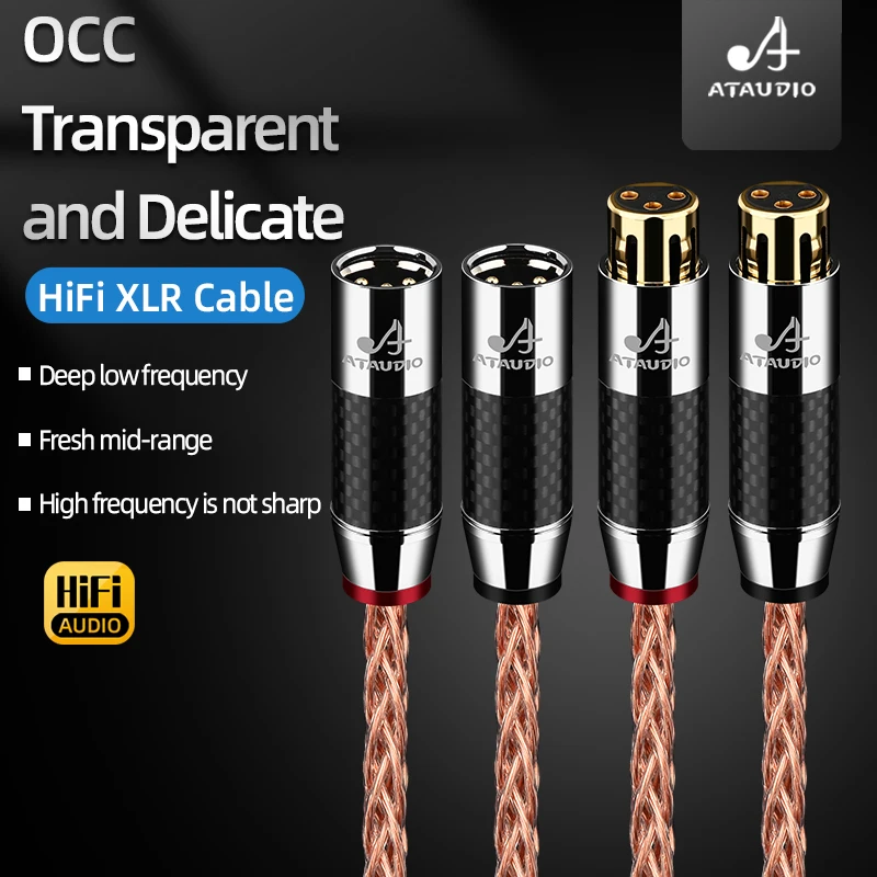 HiFi XLR Cable OCC Core Carbon Fibre Gold Plated Plug 2XLR Male to 2XLR Female Microphone Cable for Mixer Amplifier