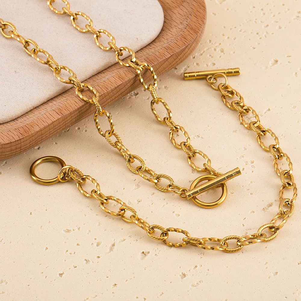 

1/5pcs Stainless Steel Embossed Oval Handcrafted Chain With OT Clasp Finished Plain Chain For DIY Necklace Bracelet Accessories