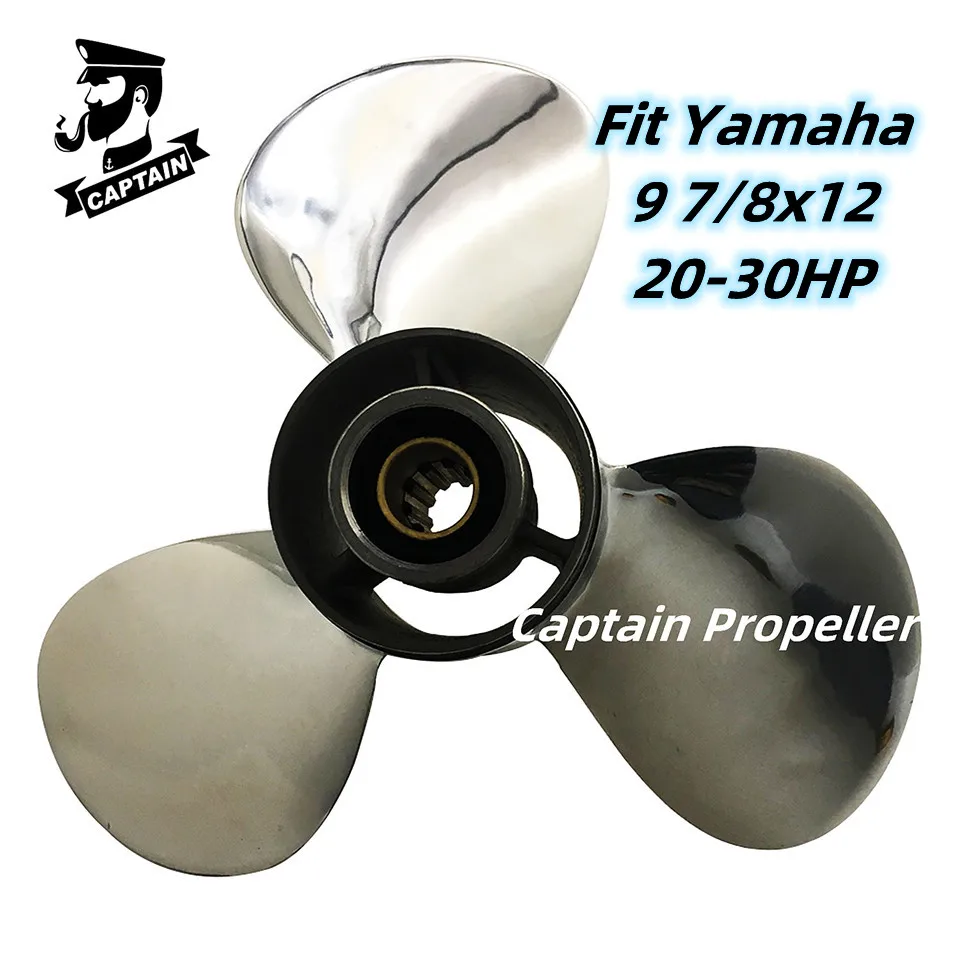 Captain Boat Propeller 9 7/8x12 Fit Yamaha Outboard Engines 20 25 30 HP Stainless Steel Screw 3 Blade 10 Tooth Spline RH