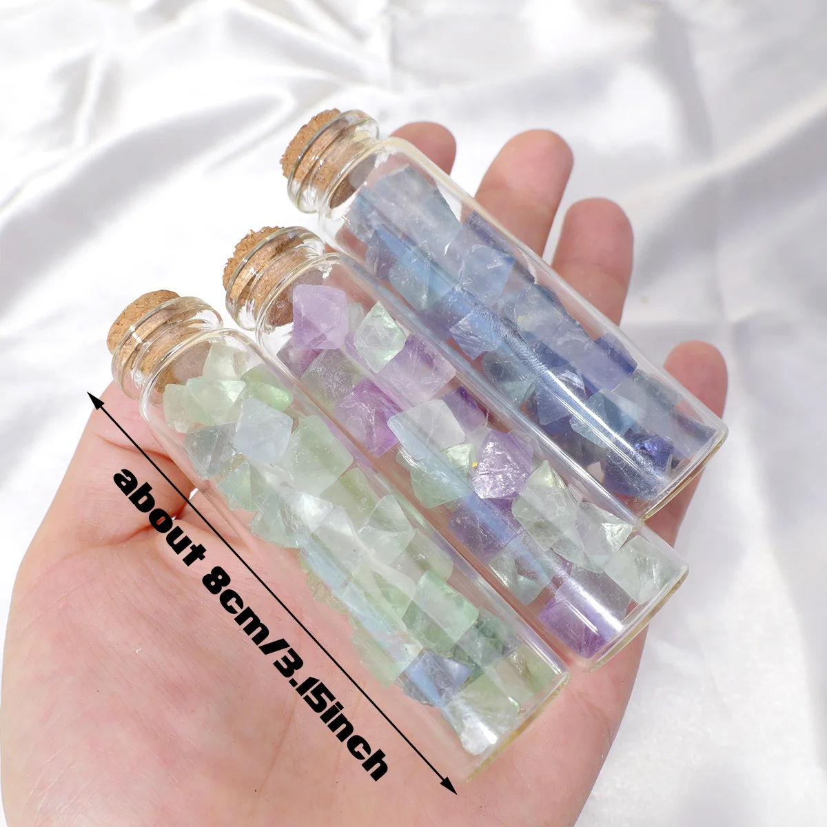 1PC Natural Fluorite Octahedron Wishing Bottle Crystal Container Stone Craft Christmas New Year Memory Collector
