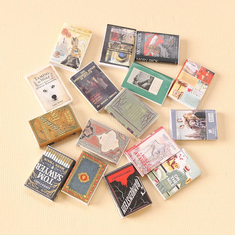 1:12 Miniatures Items Dollhouse Books Assorted Retro Vintage Mini English Book Pretend Play Toys Doll House Decor Accessories