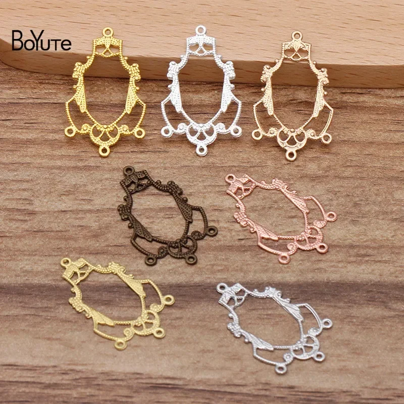 BoYuTe (100 Pieces/Lot) 12*27MM Metal Brass Filigree with 4 Loops DIY Vintage Jewelry Accessories Handmade Materials Wholesale