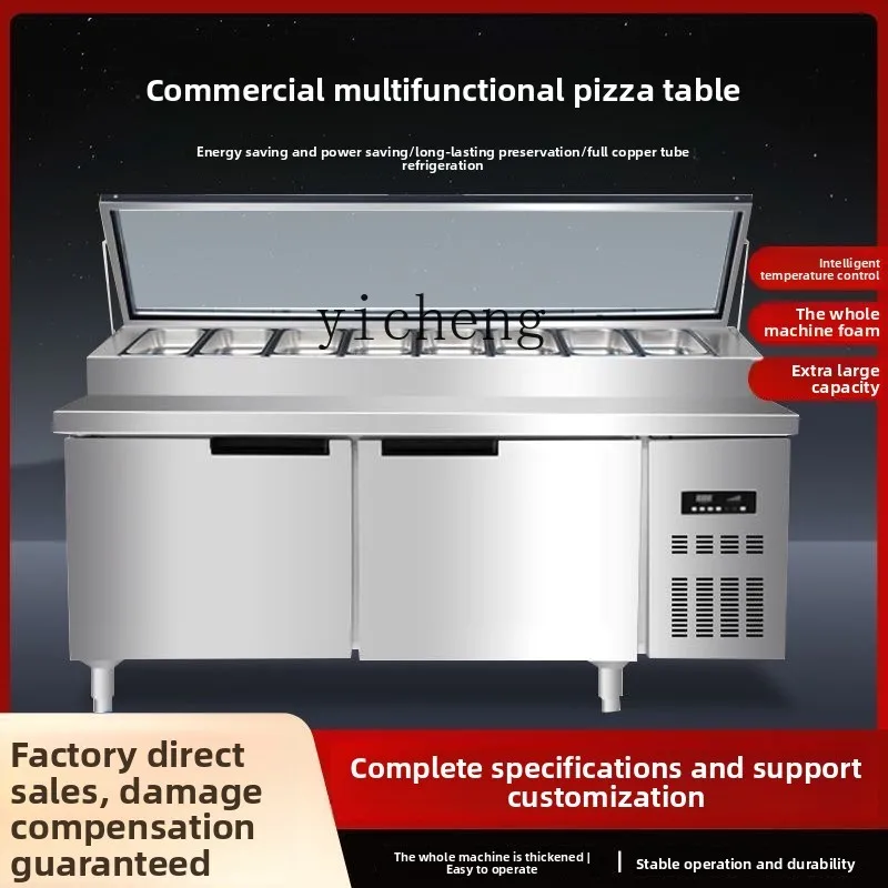 

XL Pizza Topping Station Salad Table Commercial Refrigerated Fruit Salad Ice Powder Display Cabinet Air-Cooled Cold Dish Table