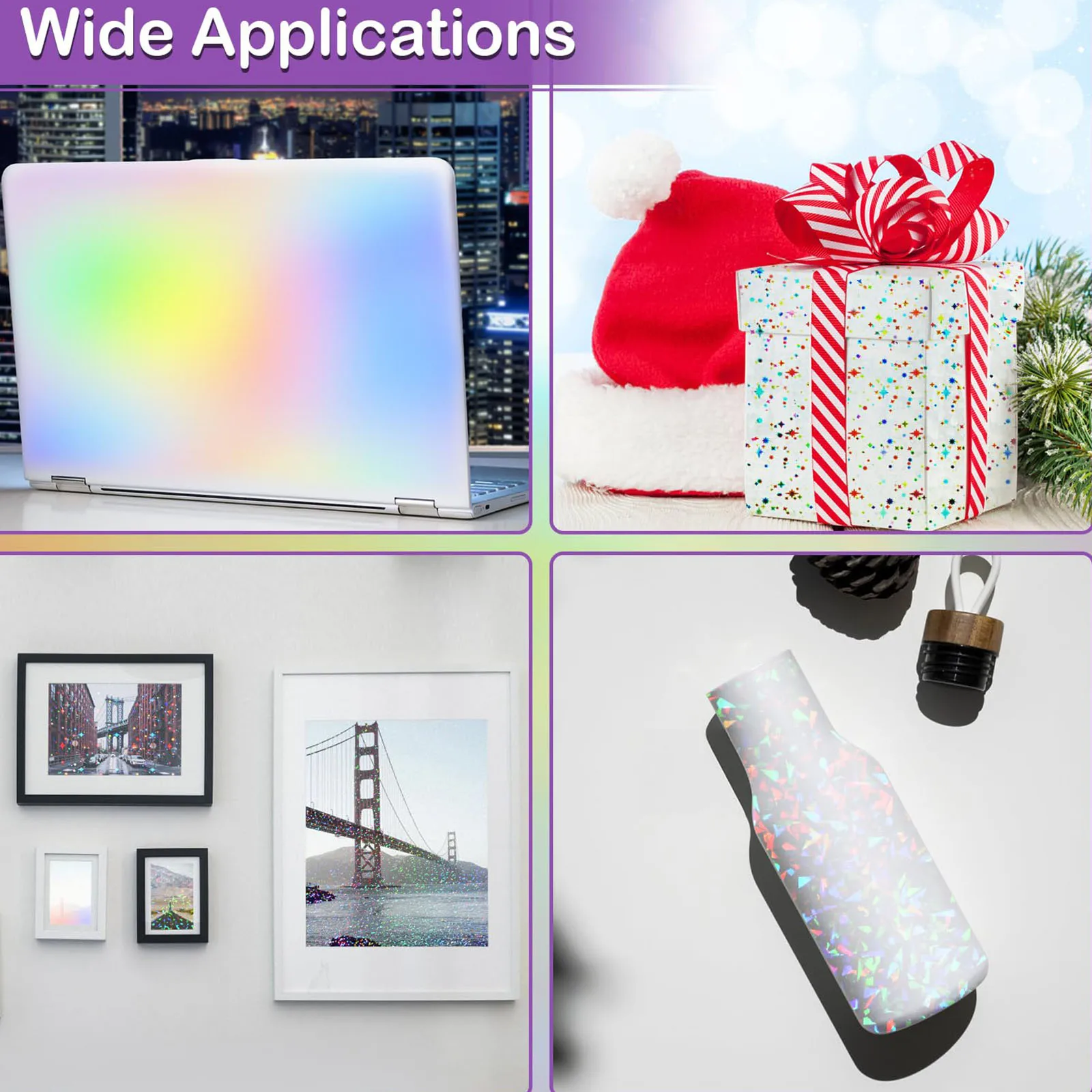 40 Sheets 4 Styles Mixed Holographic Sticker Paper Clear Vinyl Self Adhesive Waterproof Rainbow Transparent Overlay Film A4 Size