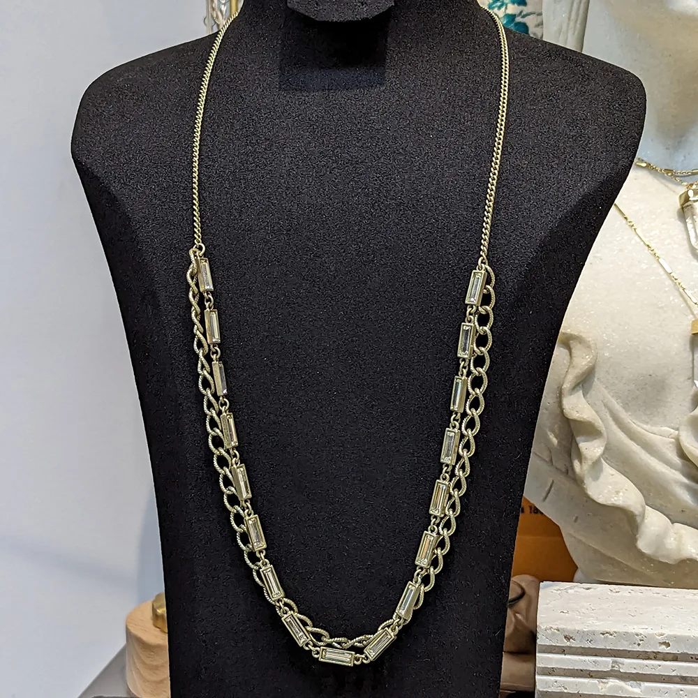 

Европейская и американская бронзовая темпераментная средняя и длинная цепочка, двухслойное ретро-простое и универсальное металлическое ожерелье