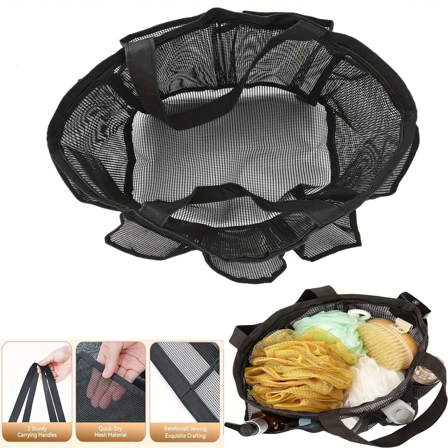 ตะกร้าอาบน้ําตาข่ายแบบพกพา 1 ชิ้น, หอพักวิทยาลัย, กระเป๋าอาบน้ําความจุขนาดใหญ่พร้อมกระเป๋า 8 ช่อง, ห้องน้ําถุงอาบน้ําแห้งเร็ว