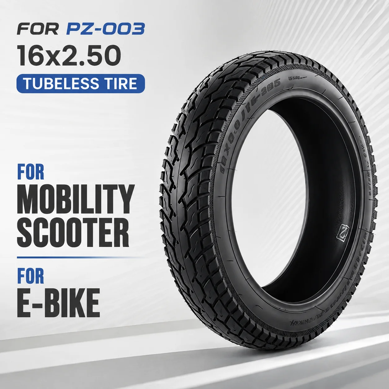 16*2.50 Tubeless Tire PZ-003 Aggressive Tread Wear-Resistant for Mobility Scooter and E-Bike Wholesale