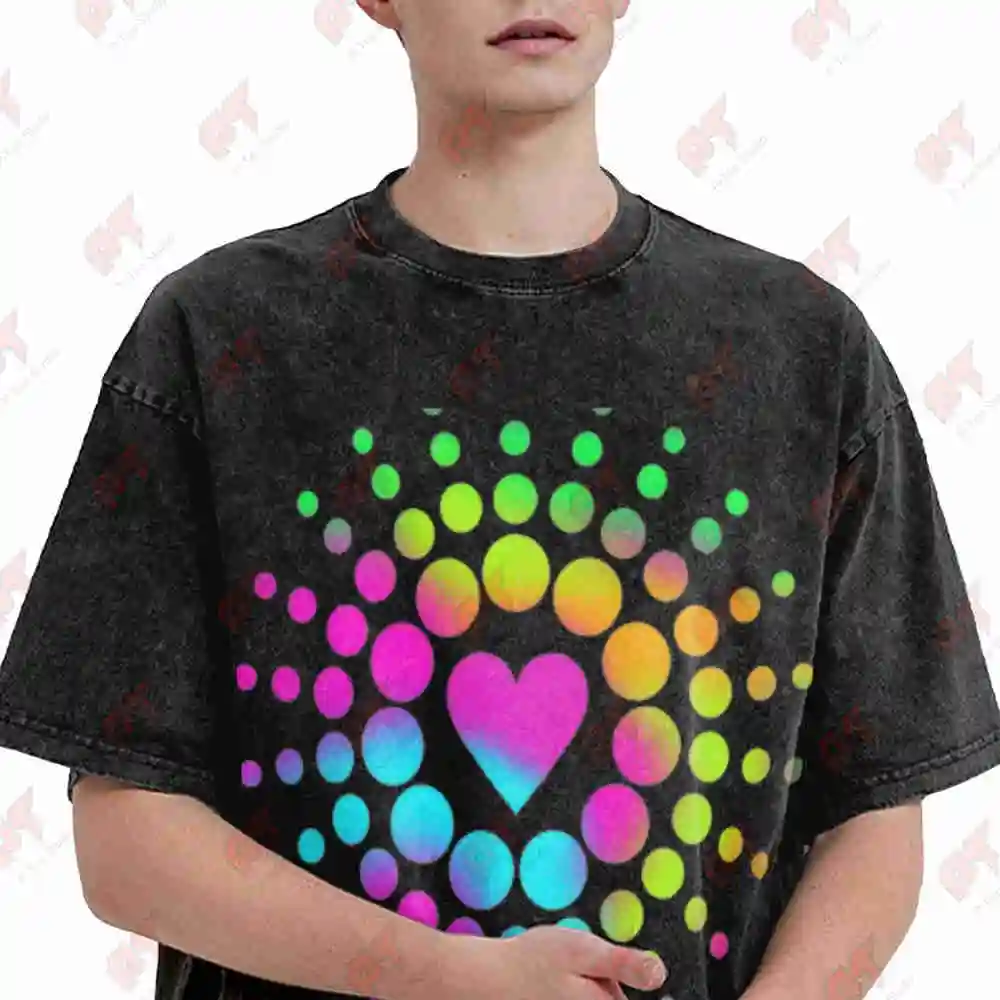 Colorful Love Parade Logo Vintage Washed Tee Pure Cotton T-Shirt