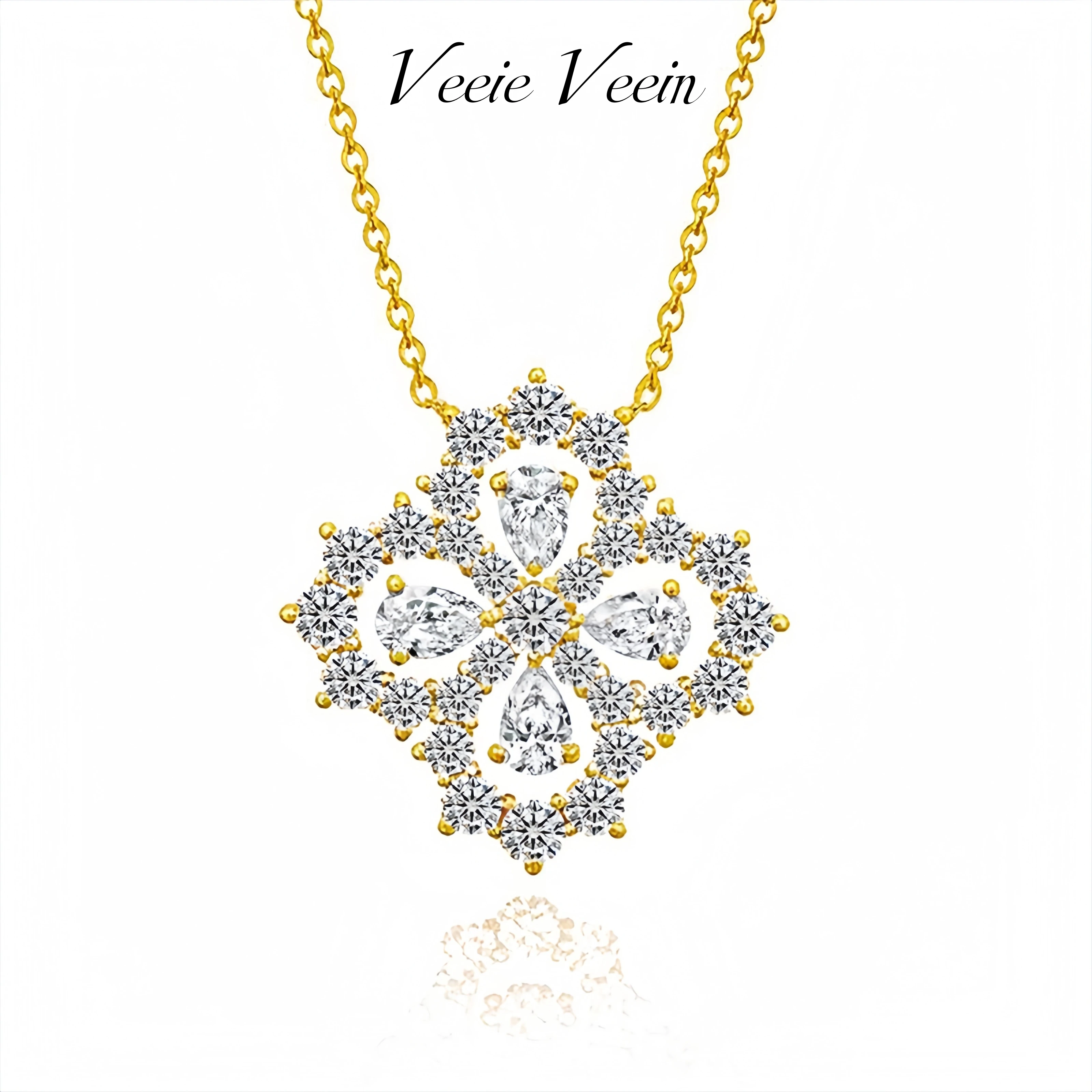 

Veeie Veein Luxury Brand S925 Sterling Silver Four-Leaf Clover Necklace With Moissanite And Flower Accessories Jewelry