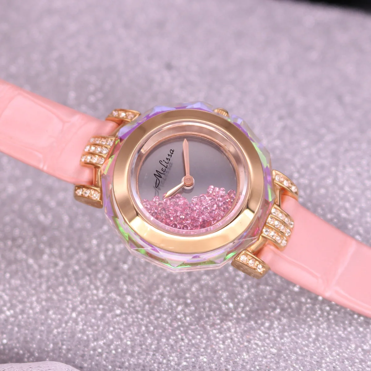 

Роскошные женские часы Melissa, кварцевые элегантные стразы, кристаллы, модные часы, платье, браслет, кожаный подарок на день рождения для девочек