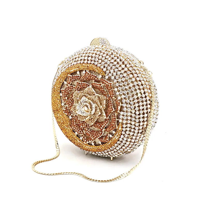 

Luxury Women designer crystal purse bag rose moon Rhinestone clutch bag