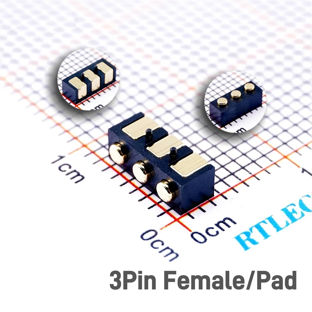 5 pcs Spring Loaded Pogo Pin connector 3 PIN Right Angle Surface Mount SMD Male Female Target Pad SMT Pitch 2.5 mm Contact Probe