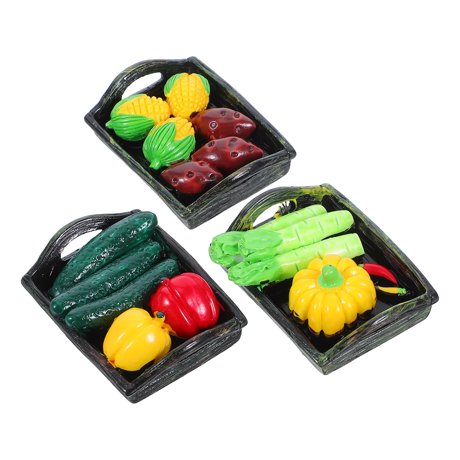 

3pcs Resin Ornaments Miniature Vegetable Basket For House Kitchen Decor Mini House Vegetables Crafts Accessories