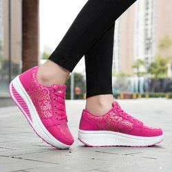 Red Height Increasing Sports Shoes Women Sneakers Big 42 Toning Wedge Slimming Fitness Swing Shoes Female Platform Dance Shoe