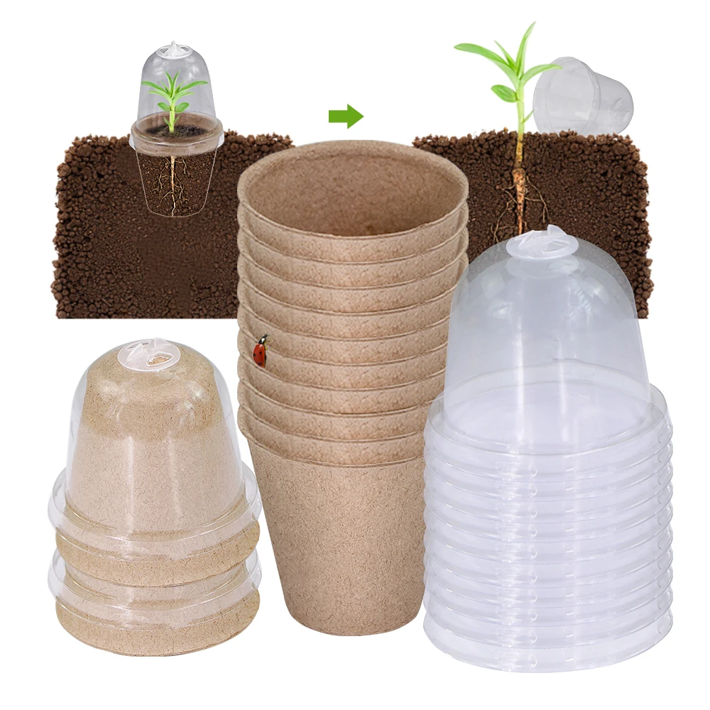 

140x80MM Biodegradable Plants Seedlings Cup with Adjustable Humidity Dome Cover for Greenhouse Indoor Nursery Seed Starting Pots