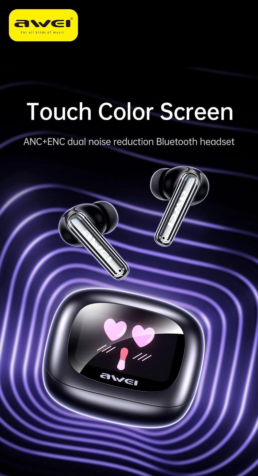 

Awei TP92 ANC ENCBluetooth 6.0 Earphones Wireless Bluetooth Headset In-Ear Gaming Headphones Mini Sports Earbuds With Microphone