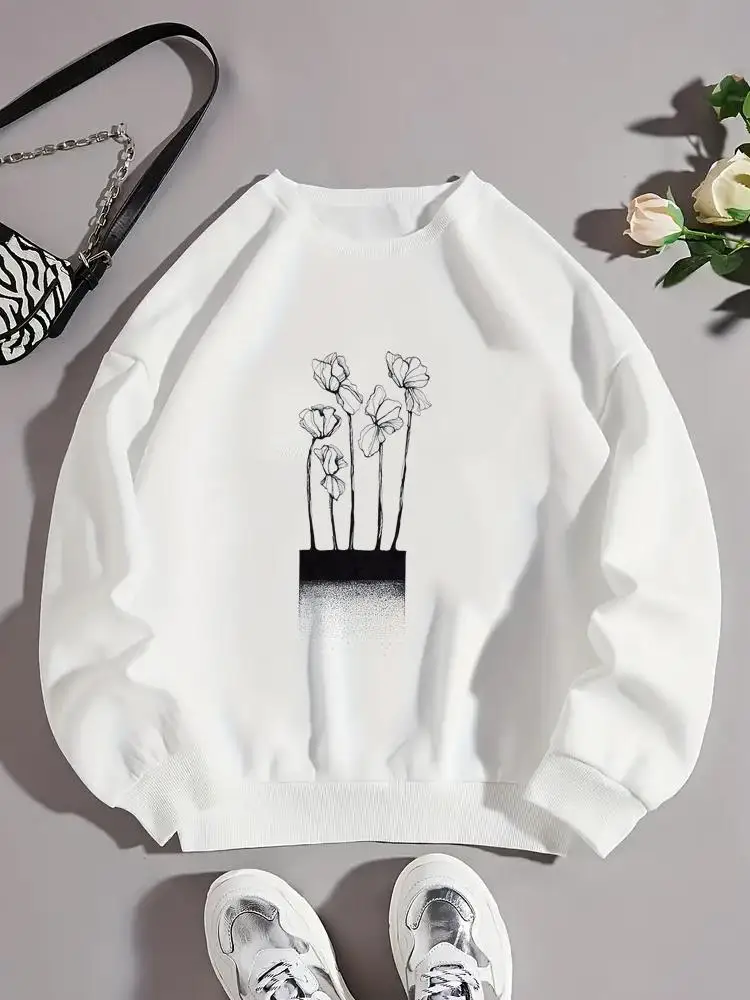 

Flower Watercolor Style Cute Fashion Clothing Women Spring Autumn Winter Graphic Sweatshirts Fleece Female Print Pullovers