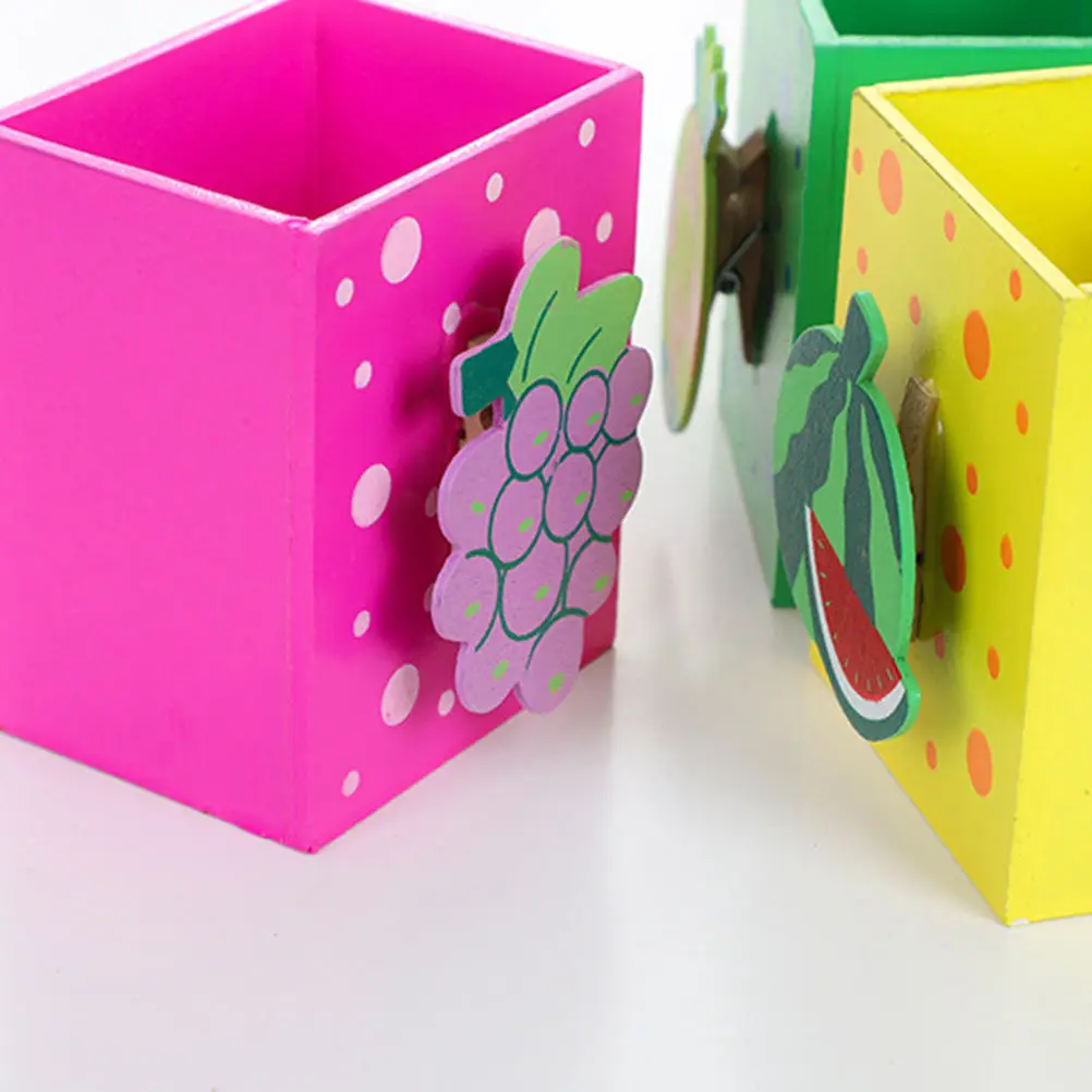 6pcs Creative Wooden Fruit Pen Container Pencil Holder Colorful Desk Organizer Home Office Decoration Gift Cups Erasers
