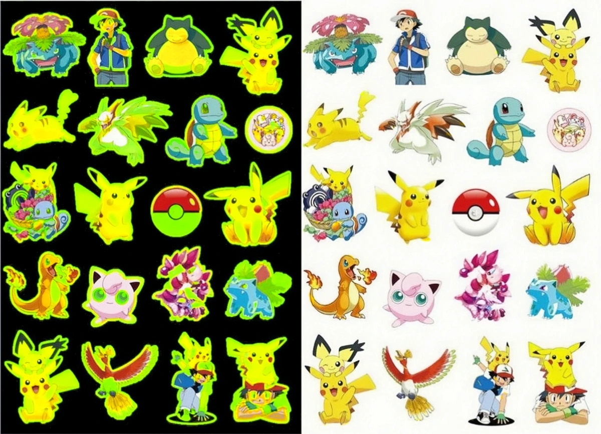 2/1pcs Luminous Pokemon Tattoo Sticker Birthday Decoration Child Body Arm Pikachu Sticker Baby Shower Kids Gift Party Supplies