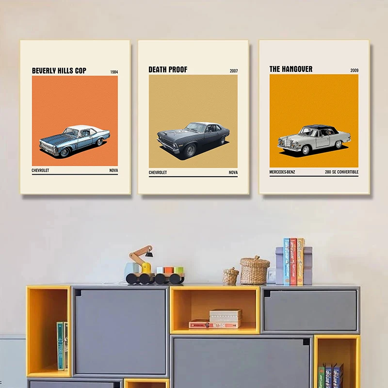 Minimalist Colorful Car in Movie Poster Ghostbusters Film Inspire Canvas Painting Prints Wall Art Picture for Room Home Decor