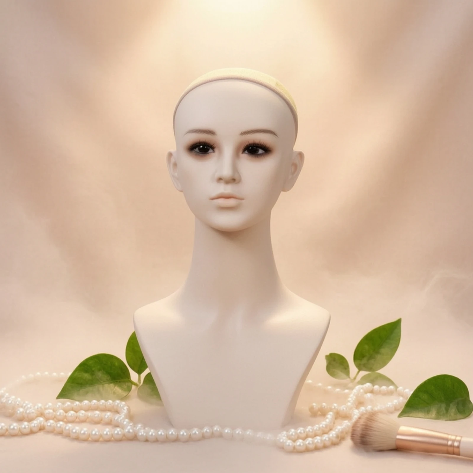 Mannequin Head with Shoulders Life-Size Display Head with Shoulders Jewelry Display Bust Realistic Natural Skin Tone
