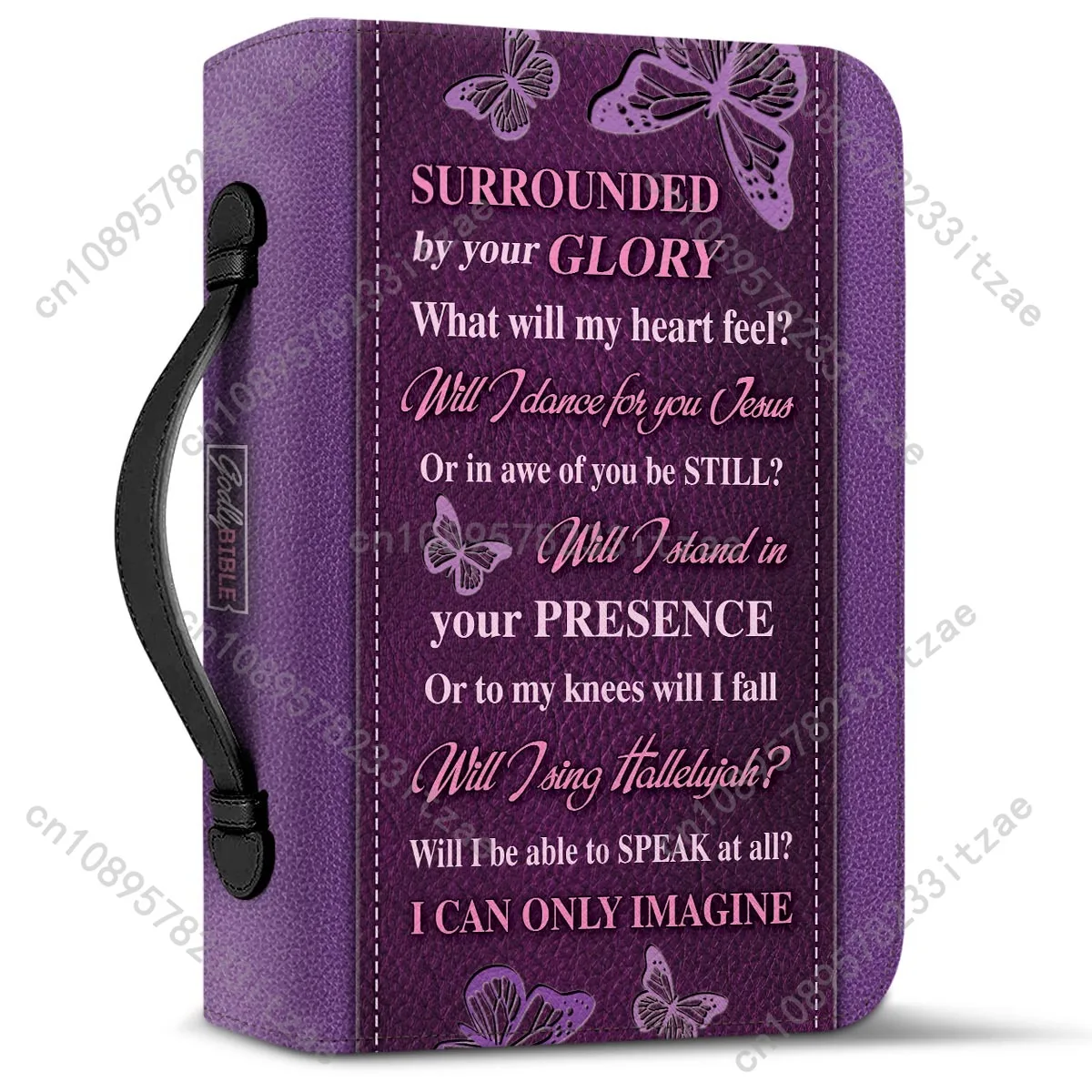 I Can Only Imagine Purple Butterfly Design Bible Cover Case Women Bible Storage Bags Bible Hymns Print Christian Bags for Ladies