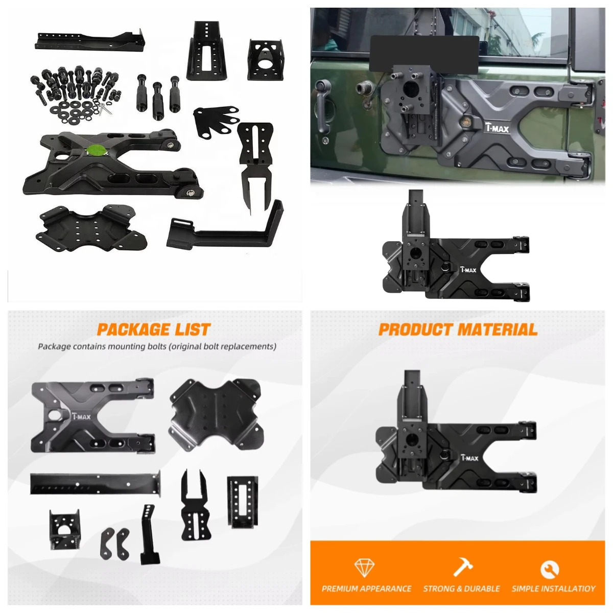

Tire Carrier Kit for 2007-2018 Wrangler JK JKU Unlimited Heavy Duty Spare Wheel Holder Rack Mount Relocation