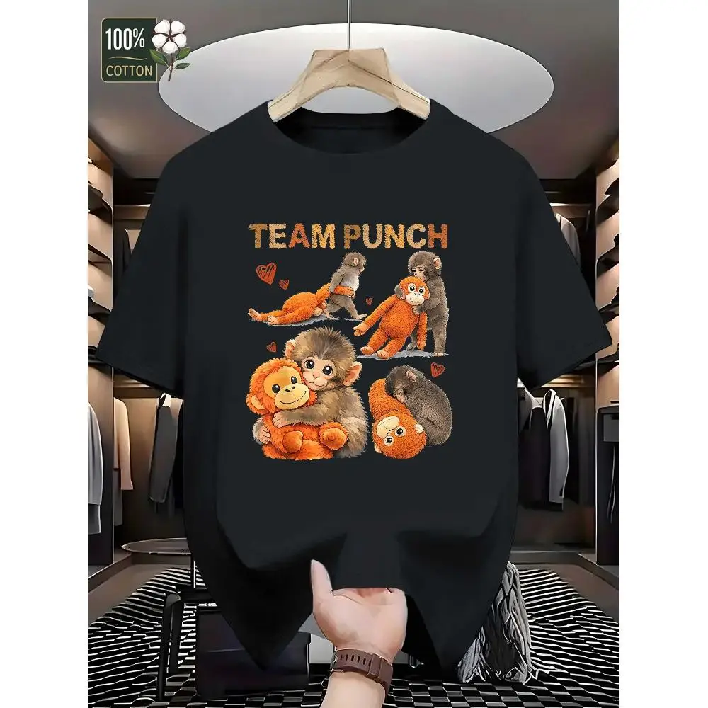 Men's Summer Spring Casual Fit Short Sleeve Monkey Team Punch Design Cotton T-Shirt Breathable Fashion Graphic Print