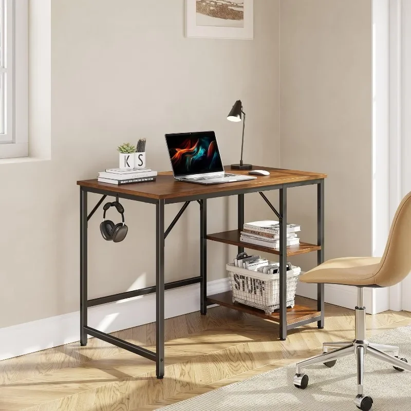 Small Gaming Computer Desk with Wooden 2-Tier Removable Storage Shelf, Adjustable Cushions and Splicing Plate,Computer Table