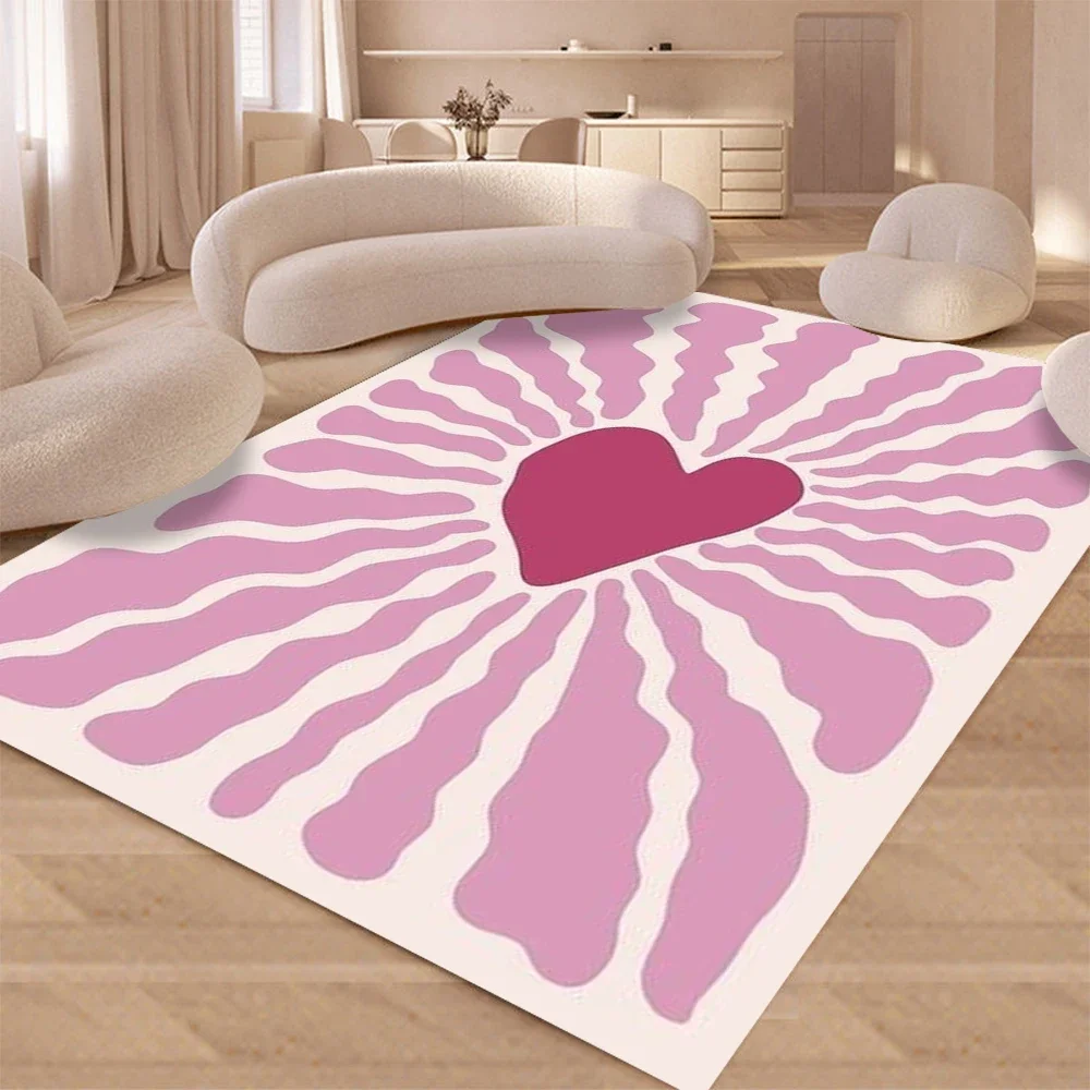 Romantic Love Pattern Carpet Modern Y2K Rug Trendy Rug Non Slip Floor Mat Valentine's Day Funky Retro Danish Pastel Decor Rug