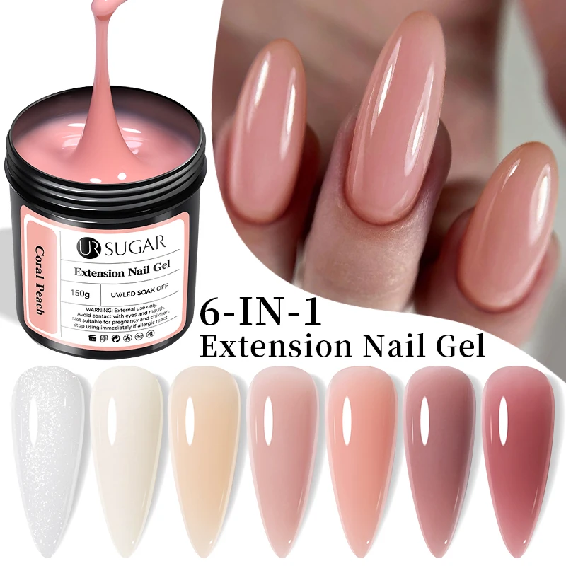 

UR SUGAR 150g Extension Nail Gel Solid Color Glitter Nail Art Manicure 6 IN 1 Gel Soak Off LED UV Gel For Manicure Nail Salon